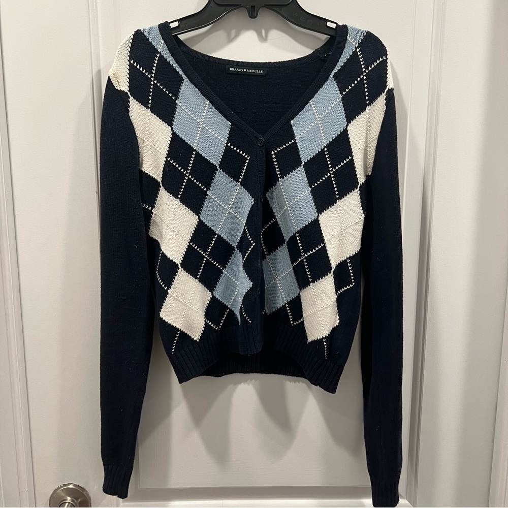 Brandy Melville John Galt Elizabeth Argyle Sweater Cardigan With Buttons